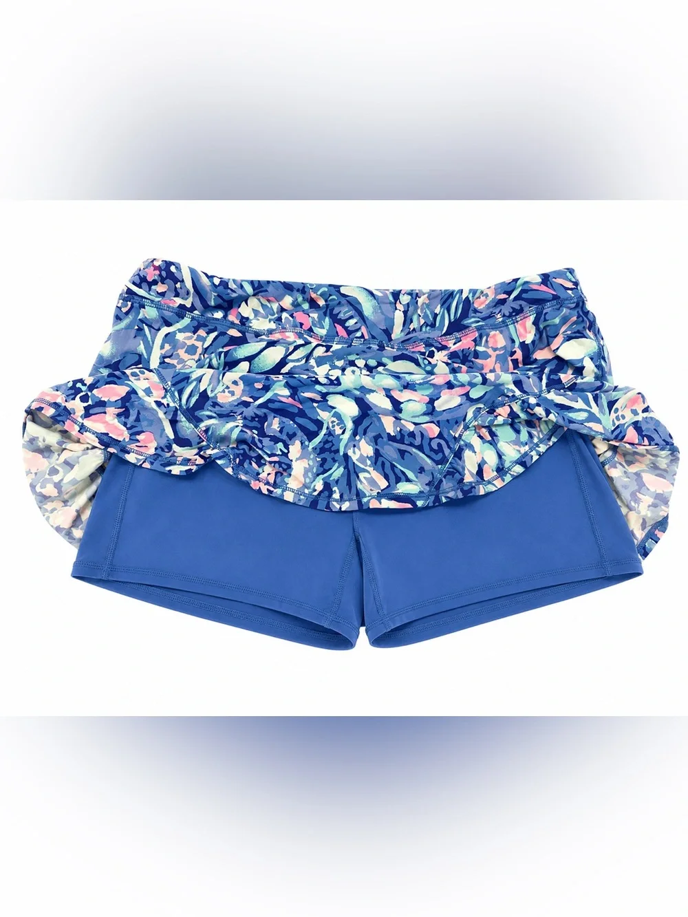 Lilly Pulitzer~ Blue Floral Ruffle Swim Skort, Tennis, Golf, Palm Beach 💙🩷💙